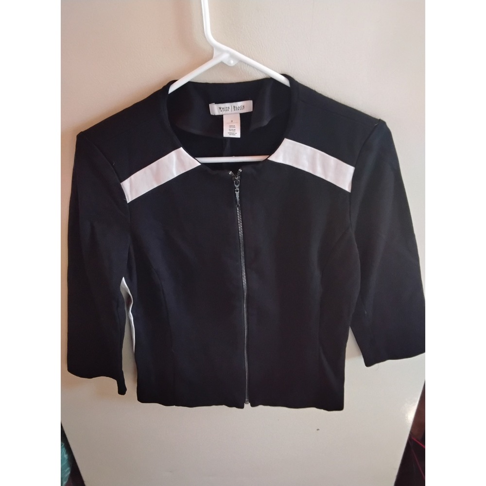 White House Black Market Womens Colorblock Zip Front Jacket Black White Size 8